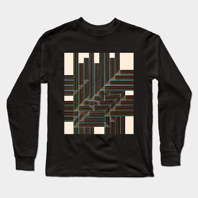 Multyplied parallel and perpendicular hand-drawn color pen lines in beige Long Sleeve T-Shirt by Ocztos Design